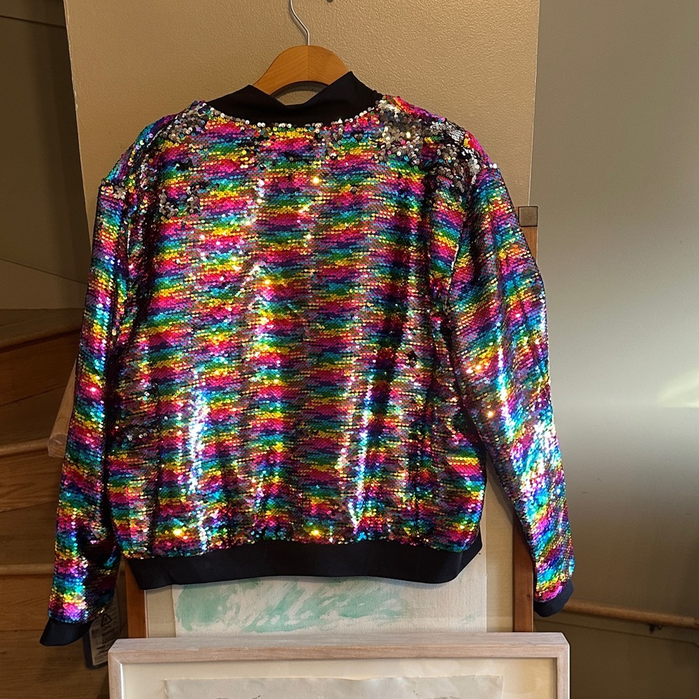 LuLaRoe NWT rainbow Sequin bomber Jacket - Picture 8 of 9